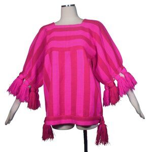 Vintage Hand Woven Guatemalan Tunic Top Mayan Modern Striped Fringe One Size Mod